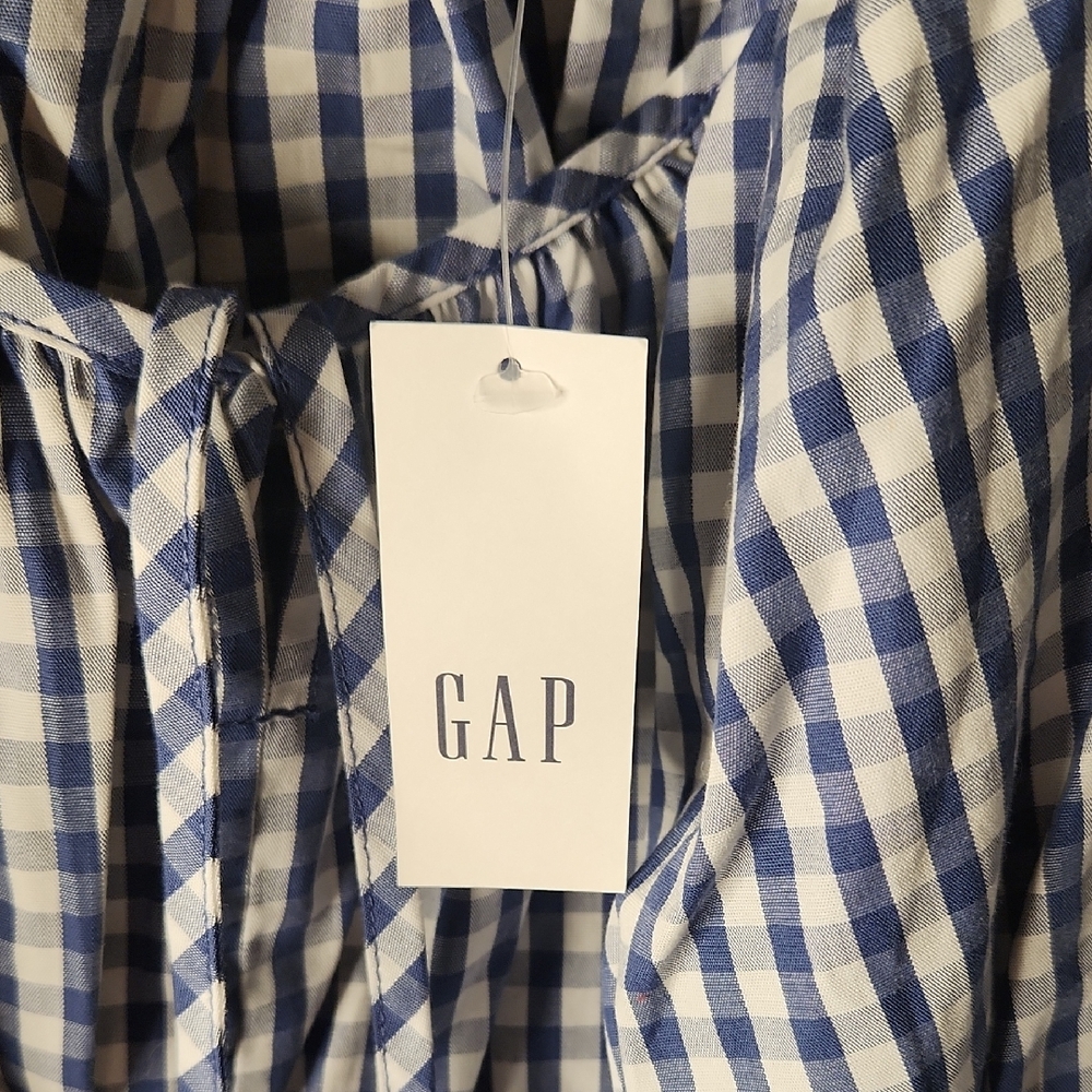 GAP Blue Gingham Puff-Sleeve Peplum Blouse Size XXL Nwt - Picture 4 of 6